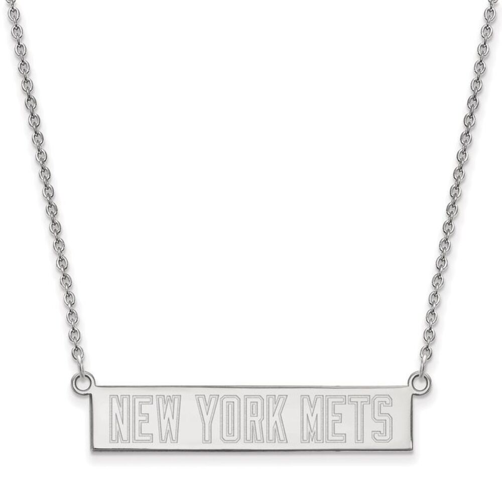 Sterling Silver MLB New York Mets Small Bar Necklace, 18 Inch